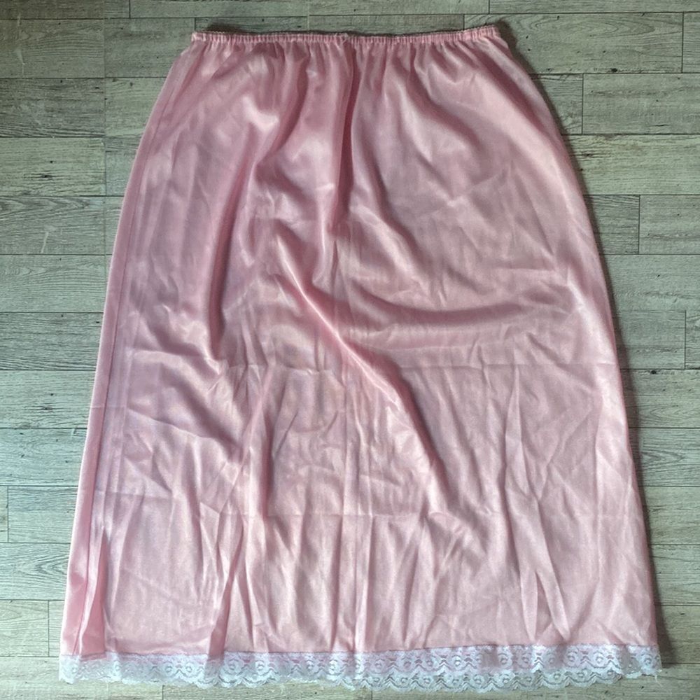 Vintage, Baby Pink, Lace Trim, Midi Lingerie Skirt
